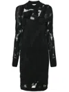 Ferragamo 3d-knit Semi-sheer Midi Dress In 黑色