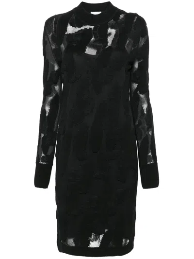 Ferragamo 3d-knit Semi-sheer Midi Dress In 黑色