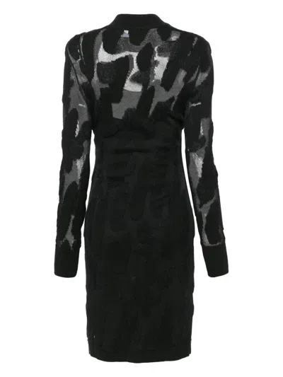 Ferragamo 3d-knit Semi-sheer Midi Dress In Black