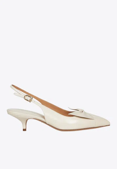 Ferragamo 40 Soft Bow Slingback Pumps In White