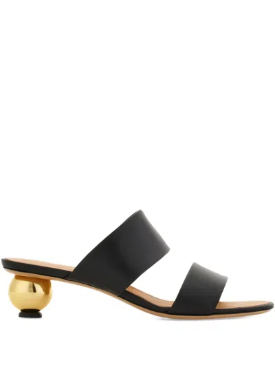 Ferragamo 40mm Bauble Heel-detail Sandals In Black