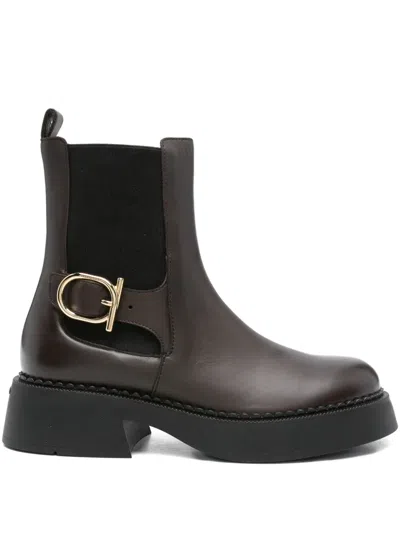 Ferragamo 40mm Buckle-detail Boots In Brown