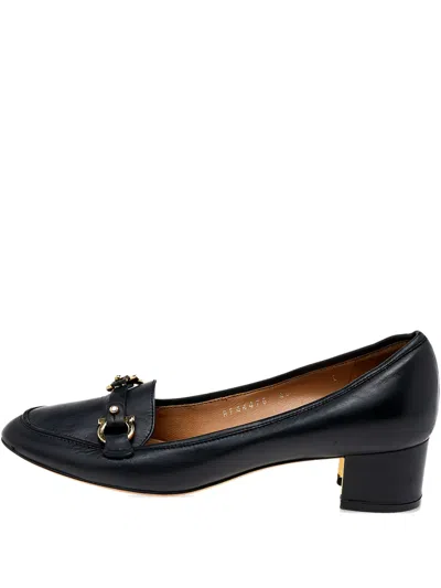 Pre-owned Ferragamo 40mm Leather Block-heel Pumps In Black