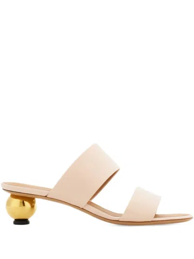Ferragamo Ermione 40 Spherical Heel Leather Mules In Neutral