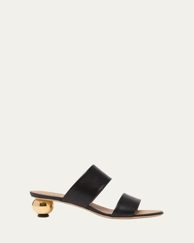 Ferragamo 40mm Leather Spherical-heel Sandals In Black