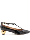 Ferragamo Round Toe T-bar Strap Gold Heel