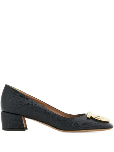 Ferragamo 40mm Lizard Gancio Pumps In Black