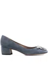 Ferragamo 40mm Logo-buckle Block-heel Pumps In Blue
