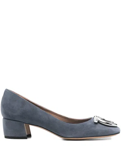 Ferragamo 40mm Logo-buckle Block-heel Pumps In Blue