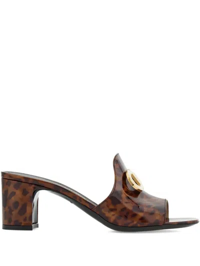 Ferragamo Mid Heel Mule With Gancini Buckle In Multi