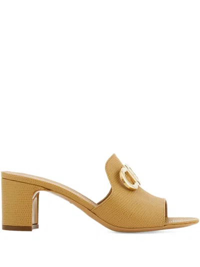 Ferragamo Mid Heel Mule With Gancini Buckle In Brown