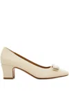 Ferragamo 50mm Vara Bow Block Heel Pumps In Neutral