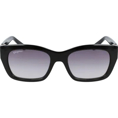 Ferragamo 53mm Rectangular Sunglasses In Black/grey