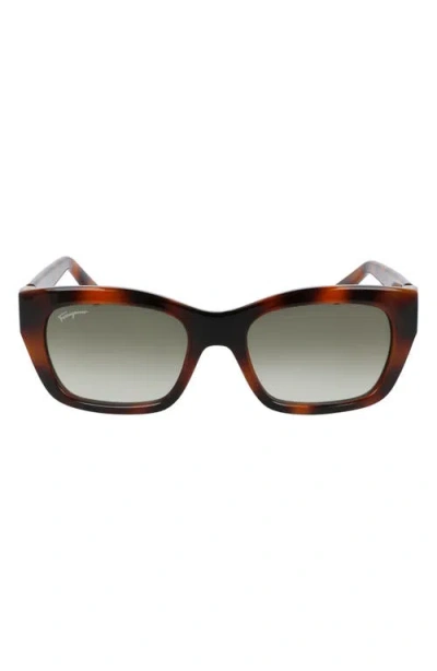 Ferragamo 53mm Rectangular Sunglasses In Tortoise/khaki