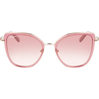 Ferragamo 54mm Gradient Cat Eye Sunglasses In Rose Gold/bordeaux