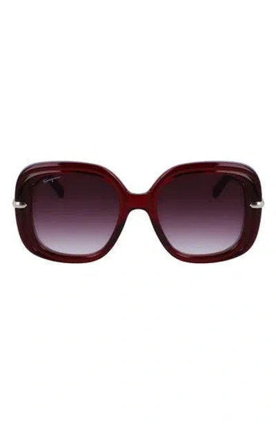 Ferragamo Gancini Hinge Rectangle Injection Plastic Sunglasses In Transparent Burgundy