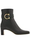 Ferragamo Gancini Ornament Mid Heel Ankle Boot In 黑色