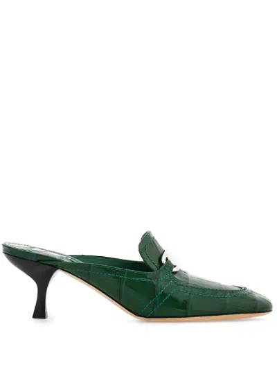 Ferragamo Eloyde 55 Croc-embossed Leather Mules In Green