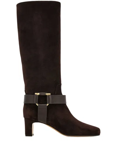 Ferragamo Gancini Ornament Knee High Boot In Brown