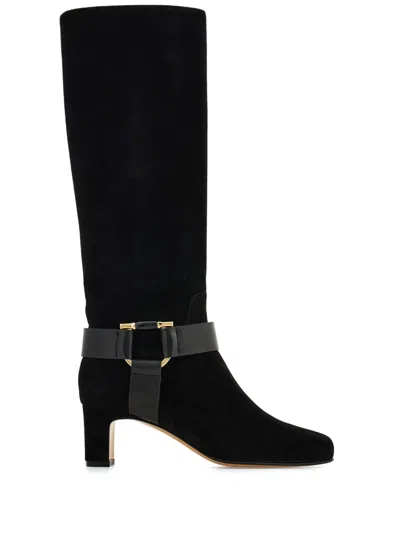 Ferragamo Gancini Ornament Knee High Boot In Black