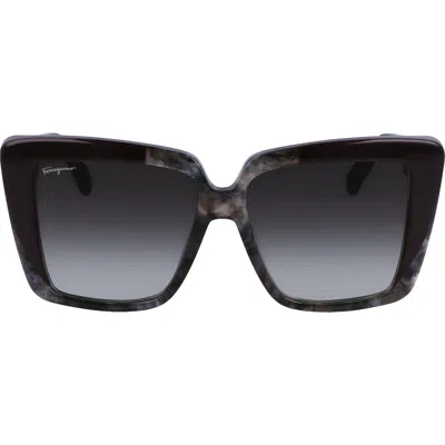 Ferragamo 55mm Gradient Rectangular Sunglasses In Grey Marble/borde