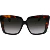 Ferragamo 55mm Gradient Rectangular Sunglasses In Black/tortoise