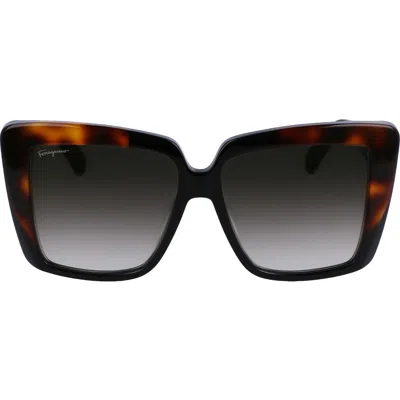 Ferragamo 55mm Gradient Rectangular Sunglasses In Black/tortoise