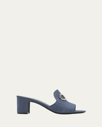 Ferragamo 55mm Rexy Denim Mule Sandals In Blue