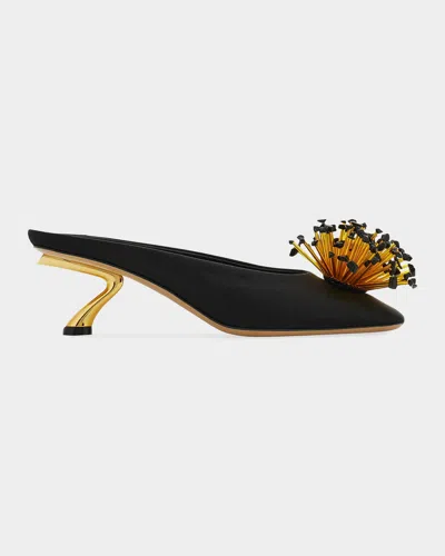 Ferragamo Black Sandals With Low Heel And Crystal Embellishment On The Front In Fabric Woman