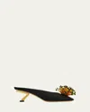 Ferragamo Black Heeled Sandals With Crystal Decoration On The Front In Fabric For Women In Black