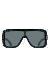 Ferragamo Rivet Acetate Shield Sunglasses In Black