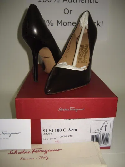 Pre-owned Ferragamo $575 Salvatore  Susi Brown Leather Point Toe Pumps High Heels Shoes
