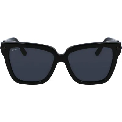 Ferragamo 57mm Polarized Rectangular Sunglasses In Black