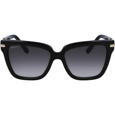 Ferragamo 57mm Polarized Rectangular Sunglasses In Black/gold