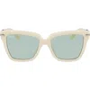 Ferragamo 57mm Polarized Rectangular Sunglasses In White