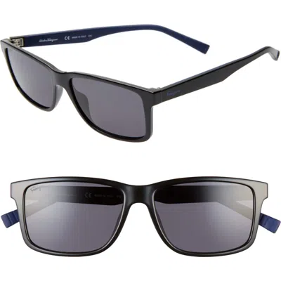 Ferragamo 57mm Square Sunglasses In Black/blue