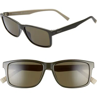 Ferragamo 57mm Square Sunglasses In Dark Green/beige