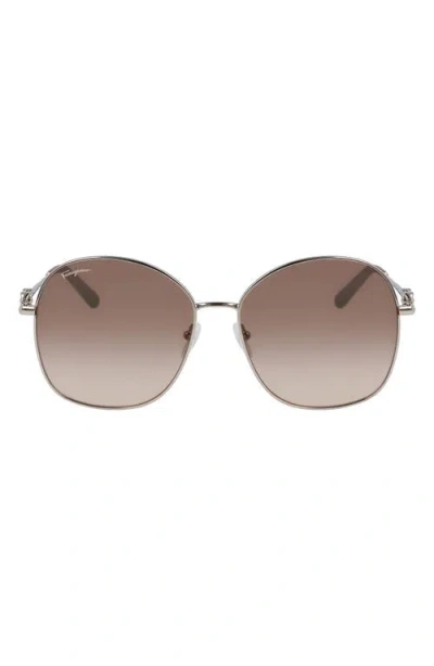Ferragamo Gancini Rounded Oversized Square Metal Sunglasses In Gold/brown Sand G