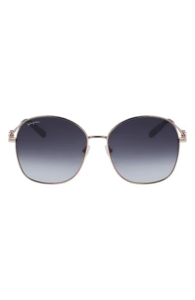 Ferragamo Gancini Rounded Oversized Square Metal Sunglasses In Rose Gold/grey Gr