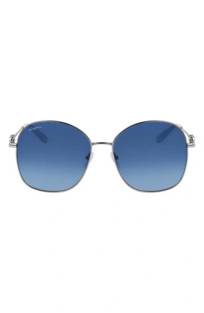 Ferragamo Gancini Rounded Oversized Square Metal Sunglasses In Gold/blue Gradien