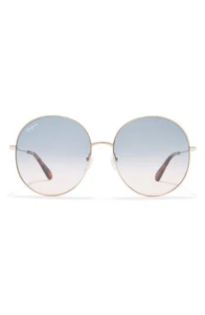 Ferragamo 60mm Round Sunglasses In Rose Gold/blue Nude