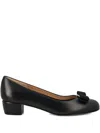 Ferragamo Signature Bow Pumps With Low Block Heel In Black