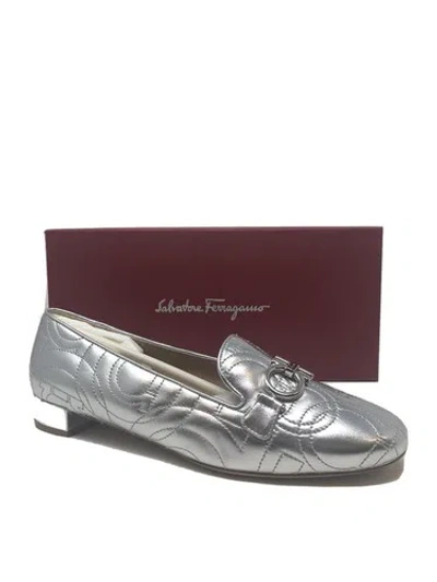 Pre-owned Ferragamo $620 Salvatore  Womens Silver Shoes Heels Pumps Ladies Size 7 37.5