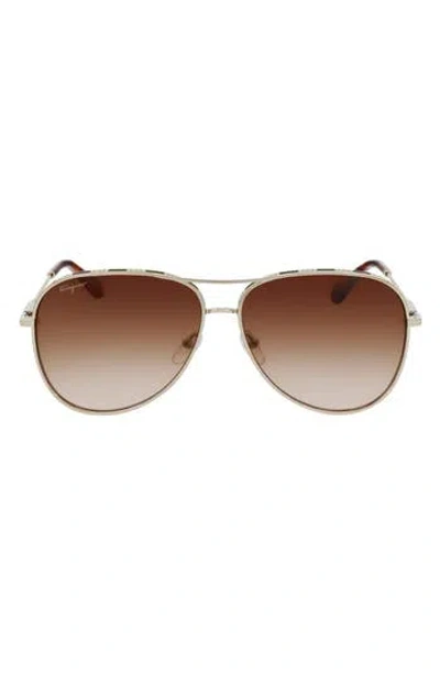 Ferragamo Men's Gradient Metal Aviator Sunglasses In Rose Gold/tortoise/brown