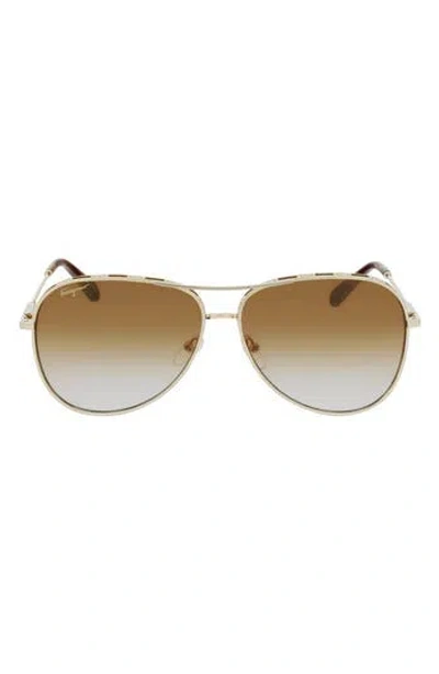 Ferragamo 62mm Gradient Oversize Aviator Sunglasses In Yellow Gold/caramel/grey