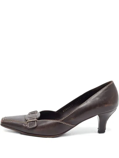 Pre-owned Ferragamo 65mm Buckle-embellishement Leather Pumps In Brown