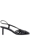 Ferragamo Glossy Strappy Pumps With Patent Accents In Schwarz
