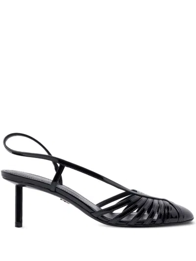 Ferragamo Glossy Strappy Pumps With Patent Accents In Black