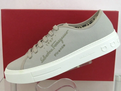 Pre-owned Ferragamo $695  Mediterr Gray Canvas Leather Trim Gancini Logo Sneakers 11 M