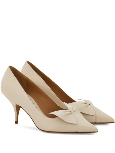 Ferragamo 70mm Bow Leather Pumps In White
